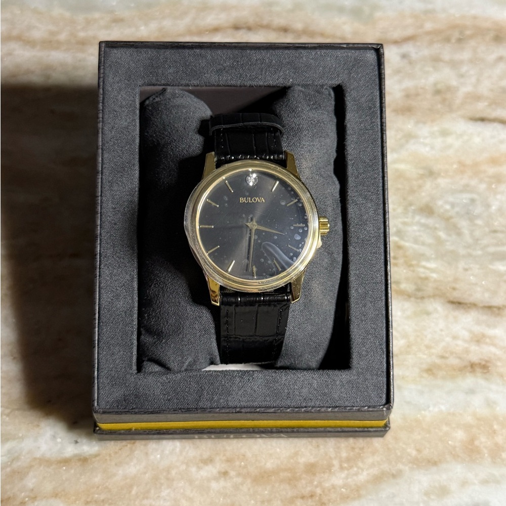 NWT BULOVA Black and Gold Watch